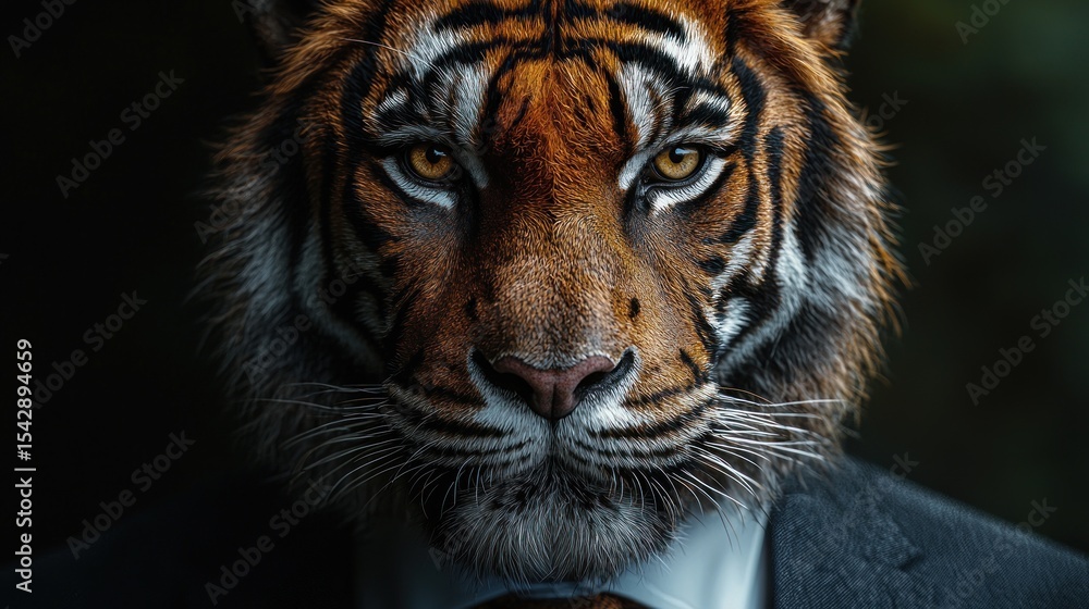 Fototapeta premium Tiger in a suit, close-up portrait.