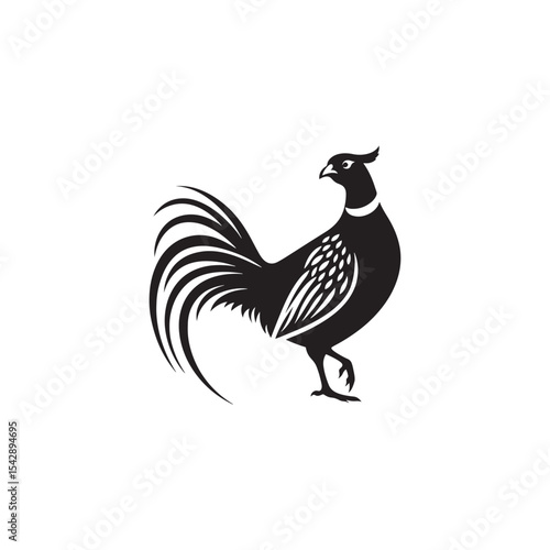 Graceful Pheasant Silhouette Vector Art – Elegant Game Bird Design with Long Tail Feathers, Minimalist Black Outline Perfect for Nature Prints, Hunting Logos, and Rustic Decor

