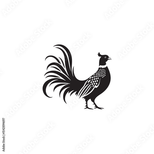 Graceful Pheasant Silhouette Vector Art – Elegant Game Bird Design with Long Tail Feathers, Minimalist Black Outline Perfect for Nature Prints, Hunting Logos, and Rustic Decor

