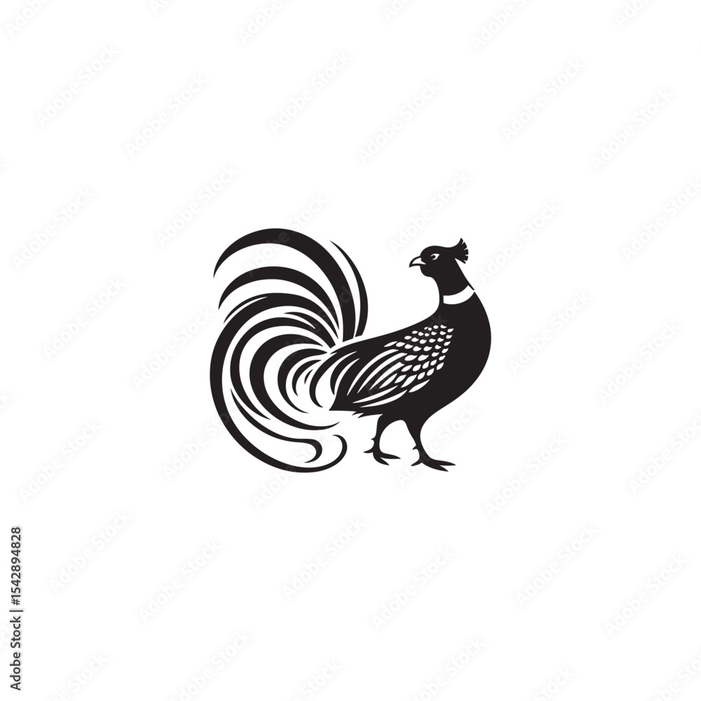 Fototapeta premium Graceful Pheasant Silhouette Vector Art – Elegant Game Bird Design with Long Tail Feathers, Minimalist Black Outline Perfect for Nature Prints, Hunting Logos, and Rustic Decor