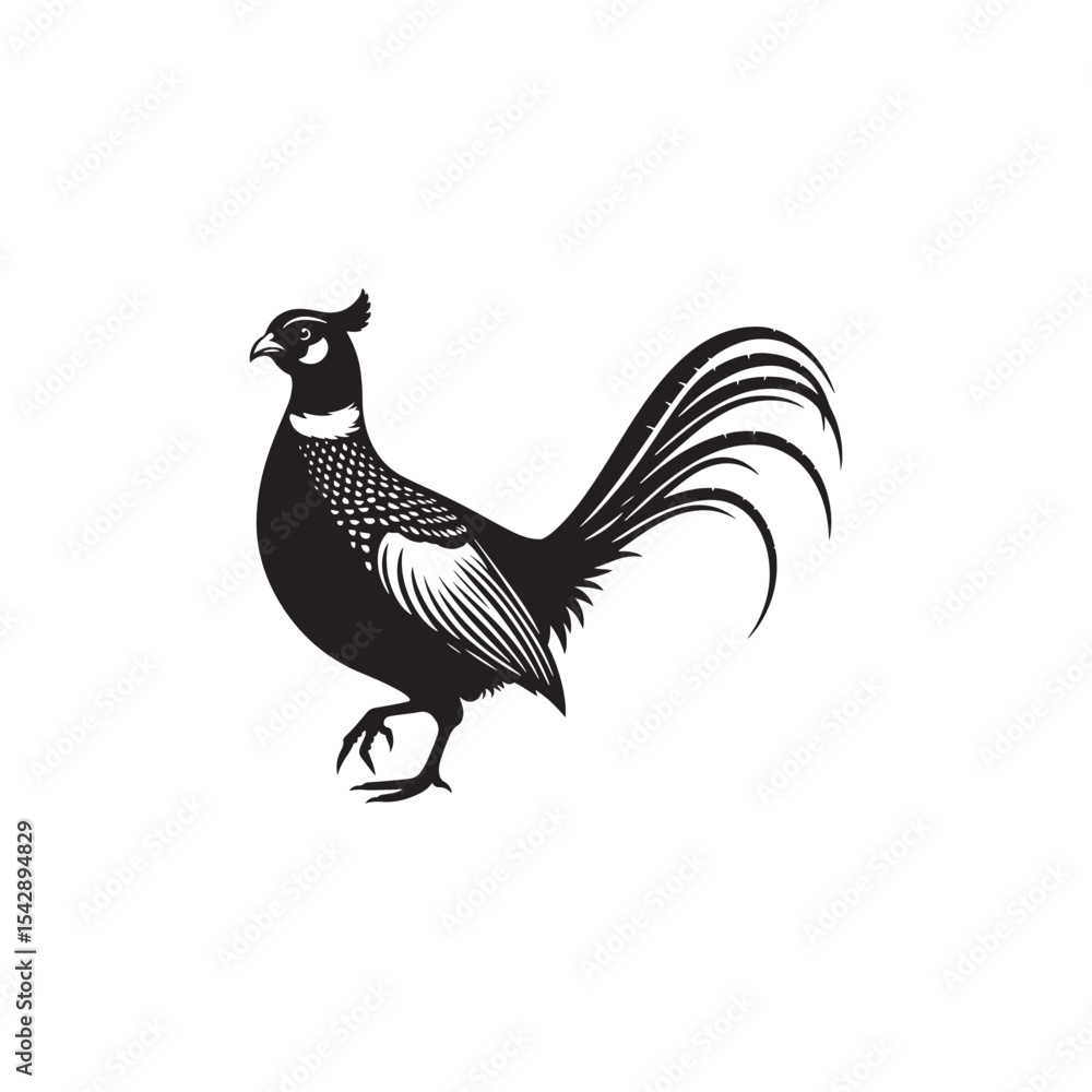 Fototapeta premium Graceful Pheasant Silhouette Vector Art – Elegant Game Bird Design with Long Tail Feathers, Minimalist Black Outline Perfect for Nature Prints, Hunting Logos, and Rustic Decor