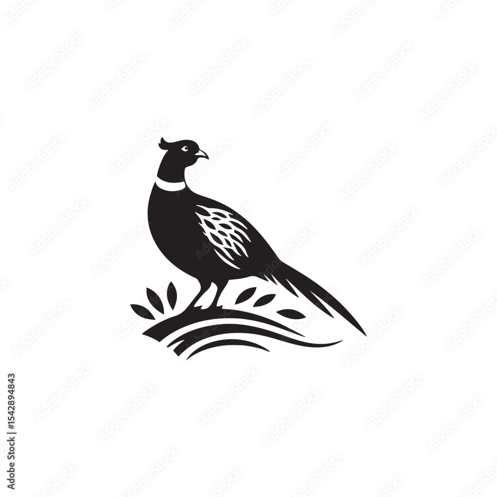 Fototapeta premium Graceful Pheasant Silhouette Vector Art – Elegant Game Bird Design with Long Tail Feathers, Minimalist Black Outline Perfect for Nature Prints, Hunting Logos, and Rustic Decor