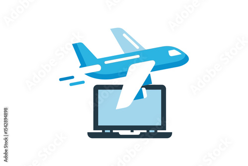 Airplane Taking off From Laptop Screen Concept for Travel