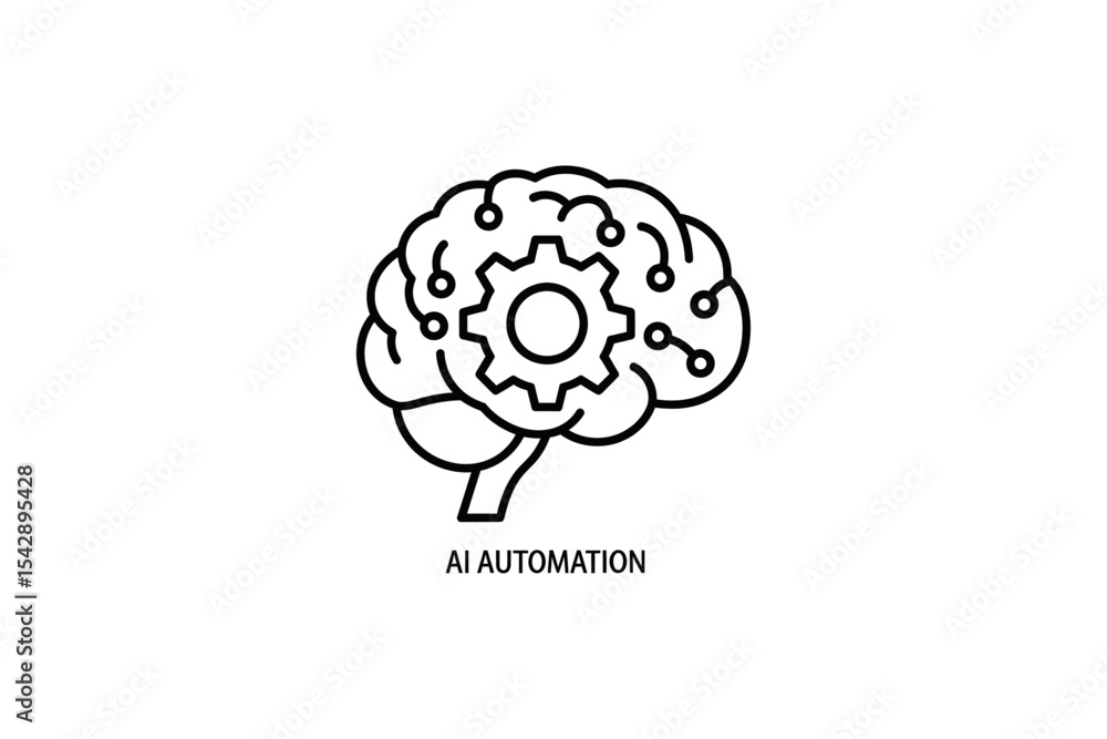 Brain with Gear Icon Representing Artificial Intelligence Processing Brain with Gear Icon Representing Artificial Intelligence Processing