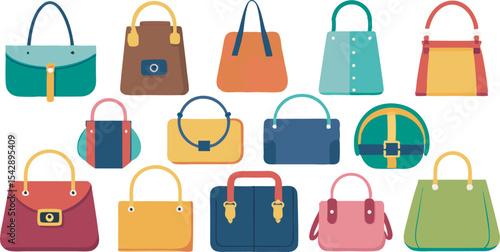 A vibrant collection showcasing diverse women's fashion handbags in multiple styles and colors, perfect for any stylish occasion.