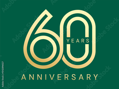 60th Anniversary luxury gold celebration with double lines connected numbers logo vector design concept. Sixty years anniversary gold logo template for celebration event, invitation, greeting, company