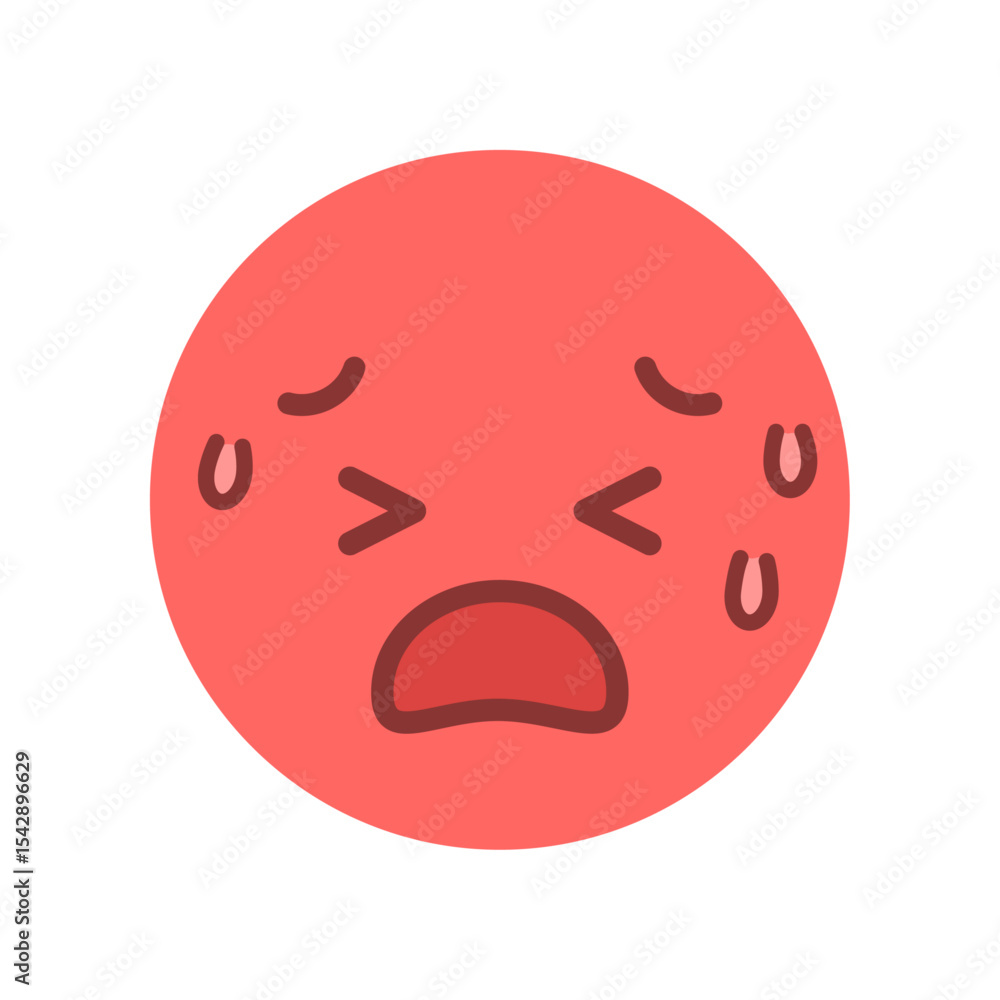 Fototapeta premium 苦しい表情で汗をかいている赤い顔の絵文字 - 暑い･痛い･高熱や熱中症でつらい等の感情のアイコン素材
