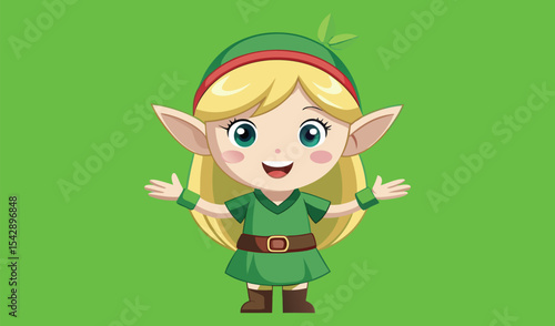 Cute cartoon elf girl on green screen