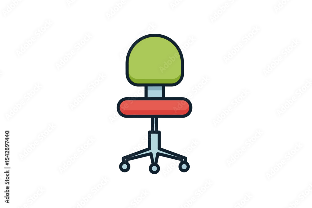 Office Chair with Wheels Simple Colorful Icon on White Office Chair with Wheels Simple Colorful Icon on White