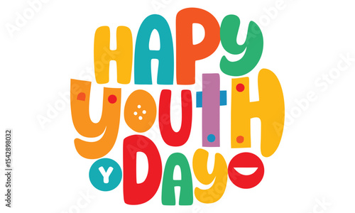 Happy youth day colorful typography design isolated on white background