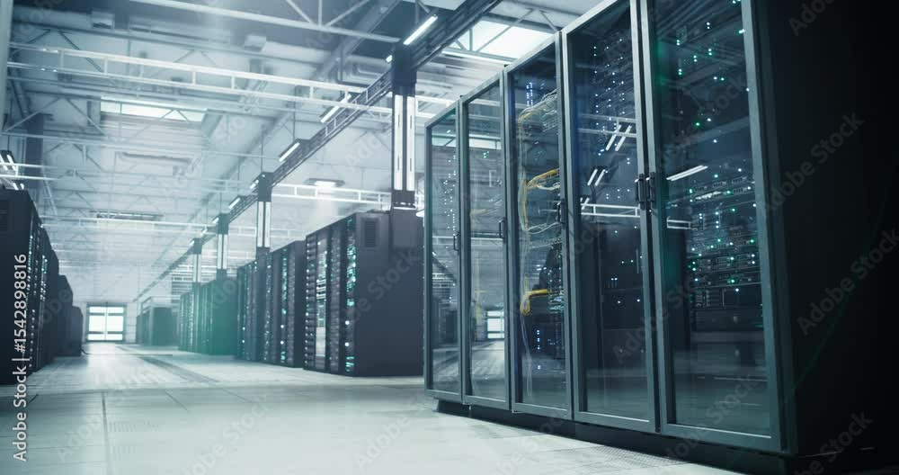 Timelapse Footage with Diverse Female and Male IT Professionals Working in a Technological Data Center Facility for AI Machine Learning. Specialists Using Computers, Walking, Installing Hardware