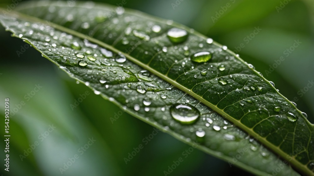 Close-up of a leaf covered in water droplets. Close-up of a leaf covered in water droplets.