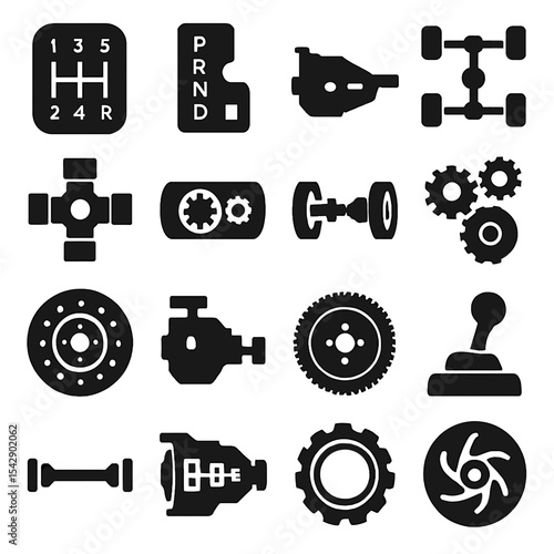 Collection of Black and White Automotive Transmission Icons