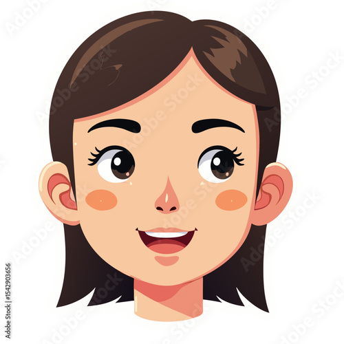 Cute cartoon illustration of a young woman's face with a happy expression
