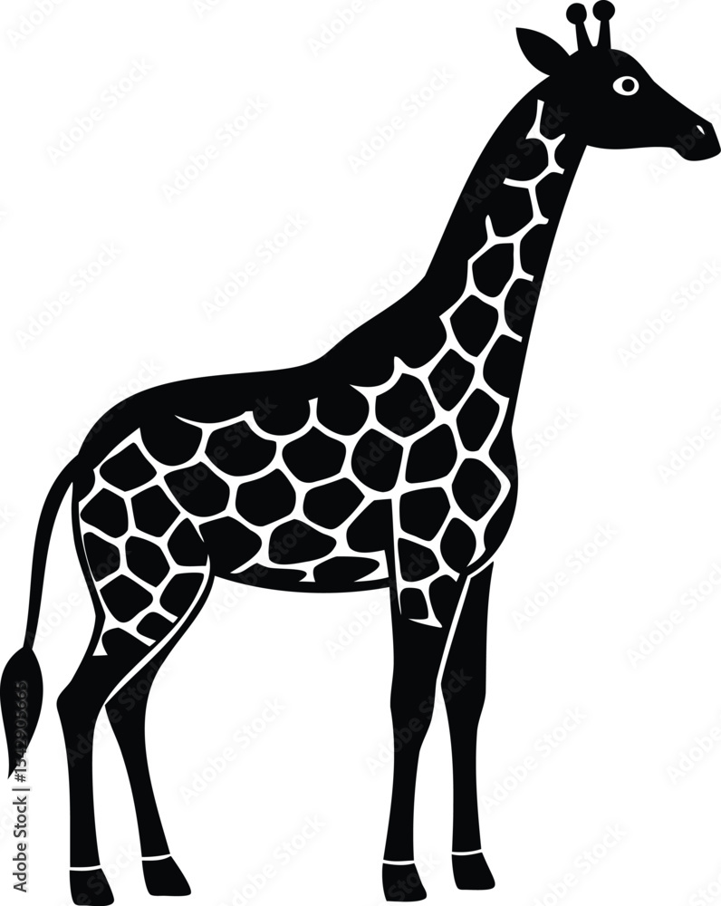 Obraz premium Stylized Silhouette of a Giraffe with Distinct Markings on White Background