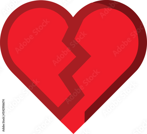 Simple Red Broken Heart Graphic Symbolizing Heartbreak and Loss of Love