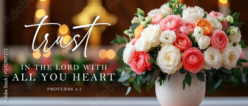 Beautiful Floral Arrangement with Trust in the Lord Quote for Inspirational Decor