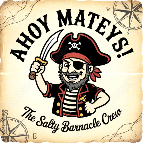 Ahoy mateys the salty barnacle crew pirate logo