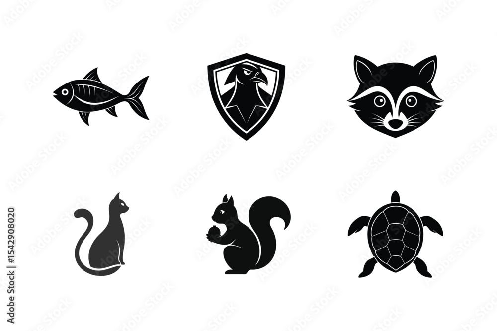 Fototapeta premium Wildlife animal icons set black silhouettes