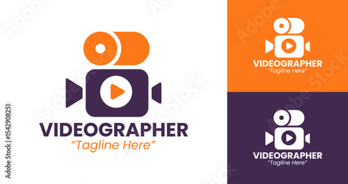 Modern Videographer Logo Featuring Camera Lens and Cinematic Design in Purple and Orange