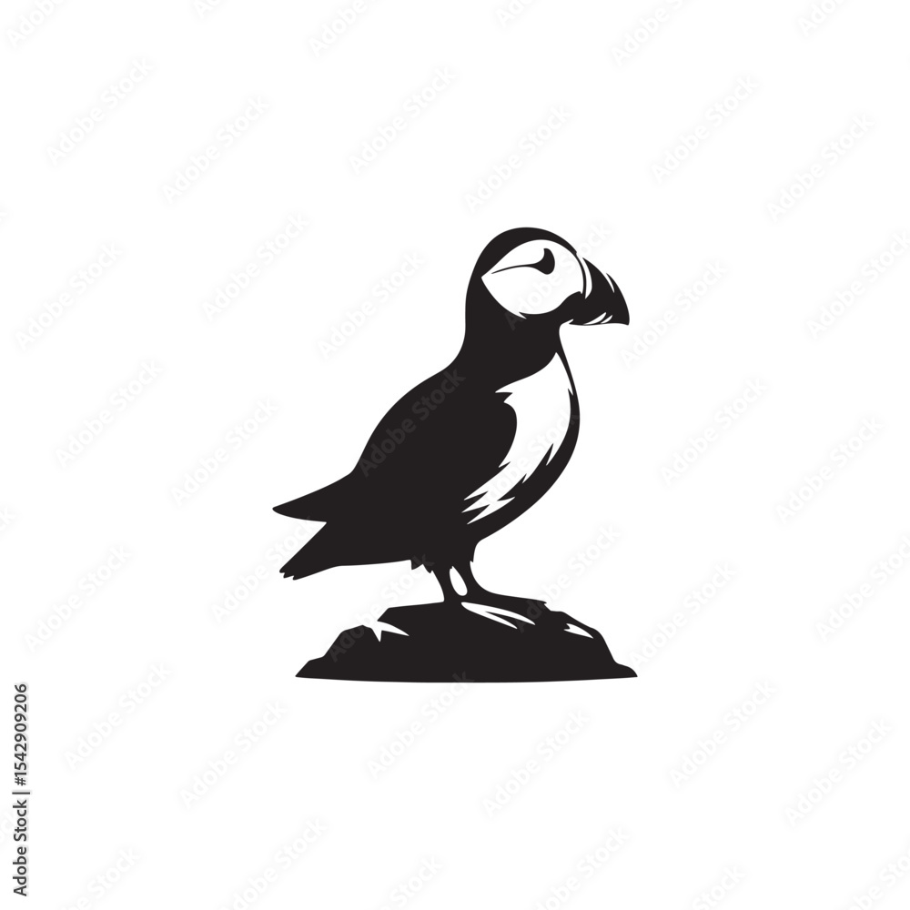 Obraz premium Adorable Puffin Silhouette Vector Art – Distinctive Seabird Design with Bright Beak Shape, Minimal Black Outline Perfect for Coastal Wildlife Graphics, Nature Logos, and Cute Decor