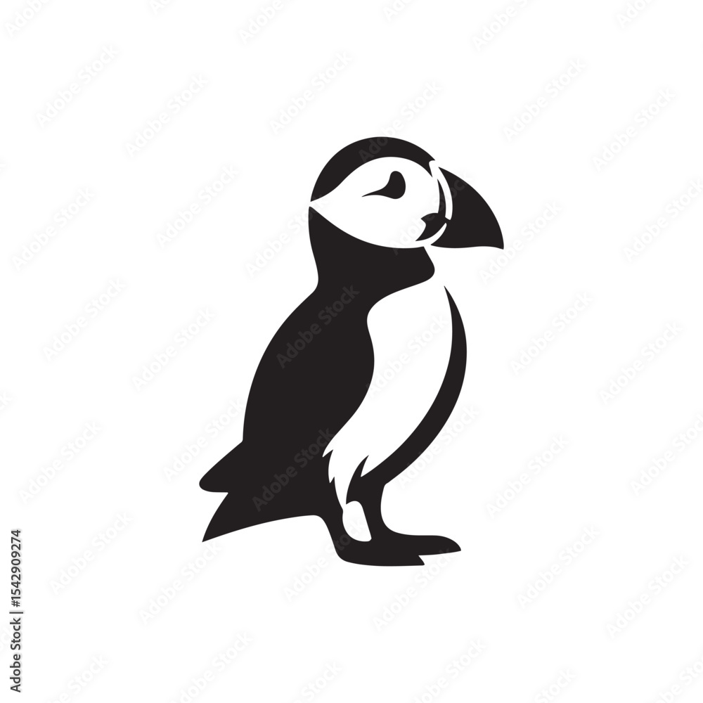 Obraz premium Adorable Puffin Silhouette Vector Art – Distinctive Seabird Design with Bright Beak Shape, Minimal Black Outline Perfect for Coastal Wildlife Graphics, Nature Logos, and Cute Decor