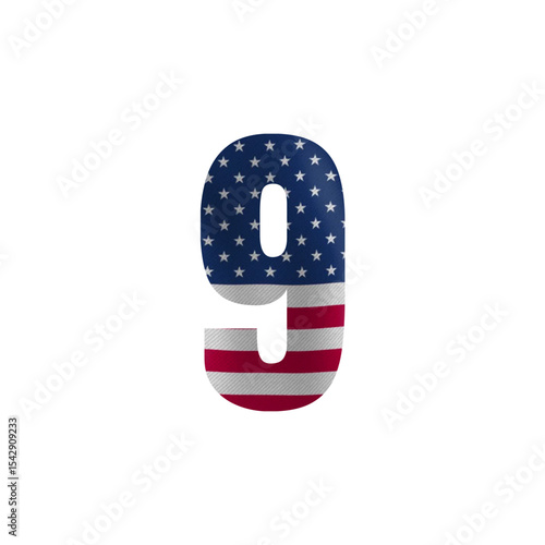 Patriotic Number Nine American Flag Themed Digit Design