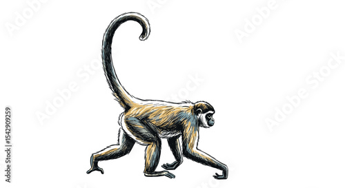 Detailed Illustration of a Primate and Related Considerations Regarding Its Habitat and Behavior