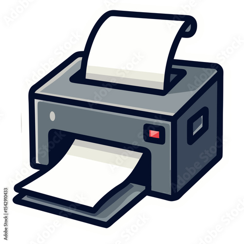 Vector illustration of a cartoon printer printing paper, isolated on black background