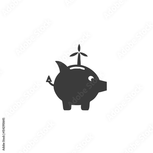 Wind Energy Savings Icon Piggy Bank Icon with a Wind Turbine Vector Silhouette Flat Icon Design