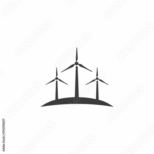Wind Farm Creative Row of Three Wind Turbines with Blades Vector Silhouette Flat Icon Design