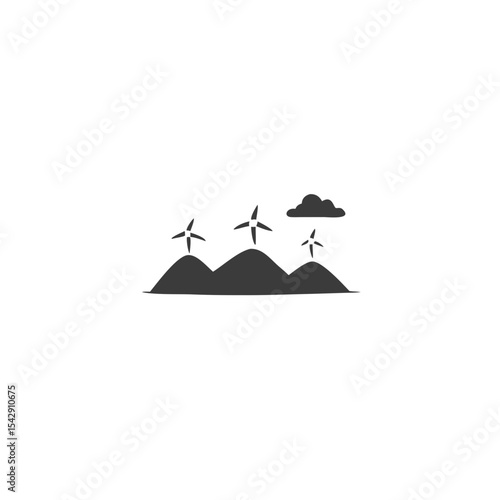 Wind Farm Landscape Icon Hills with Multiple Turbines Vector Silhouette Flat Icon Design
