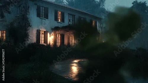 Country house in a rainy night
