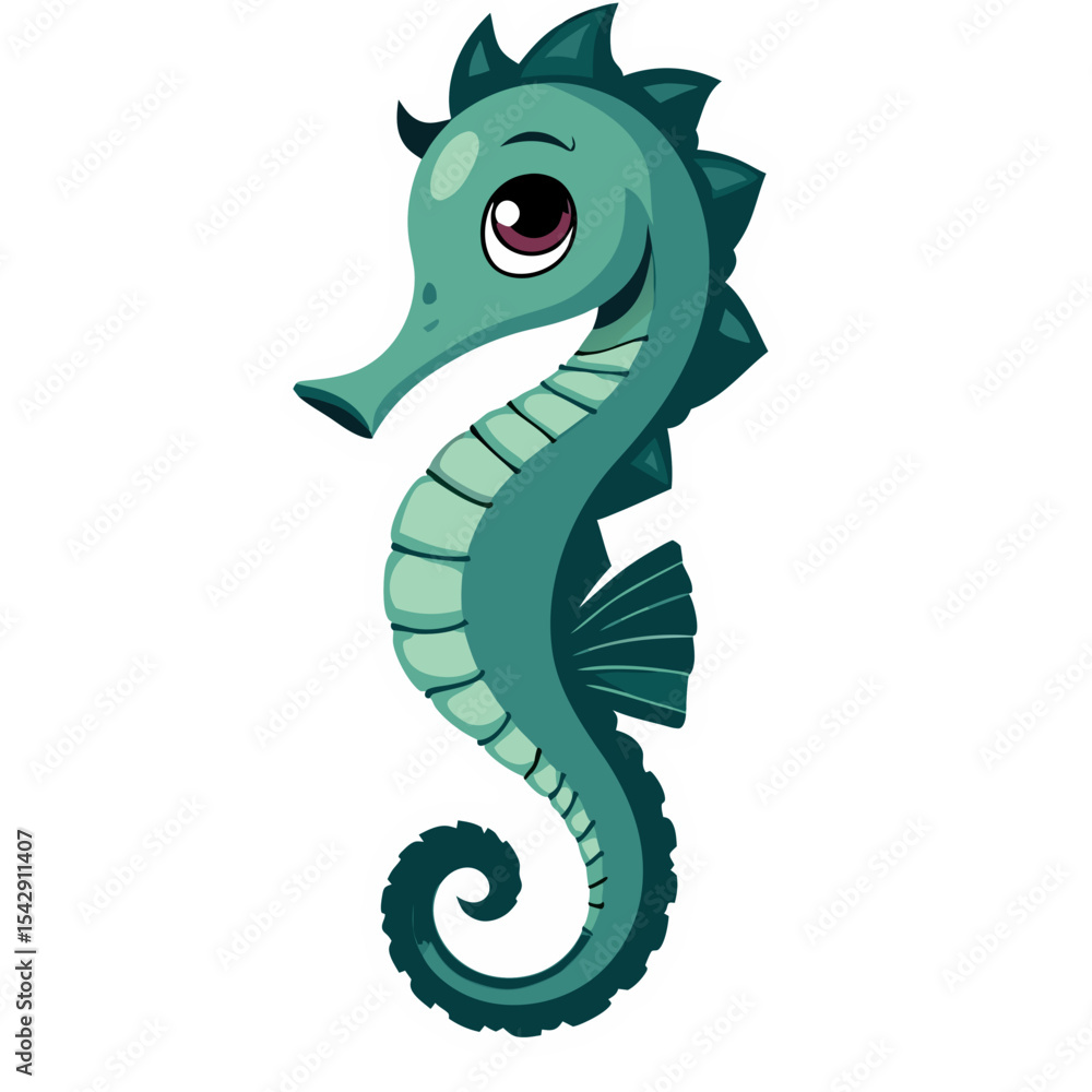Fototapeta premium Cartoon seahorse illustration with a black background perfect for aquatic themed design