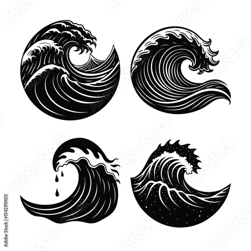 A tribal wave pattern set silhouette white background