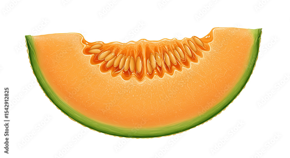 Realistic illustration of a fresh and juicy slice of cantaloupe melon fruit Realistic illustration of a fresh and juicy slice of cantaloupe melon fruit