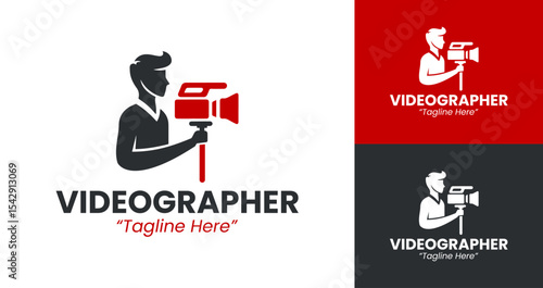 Cinematic Videographer Logo with Film Reel and Camera for Modern Video Production in Black and Red