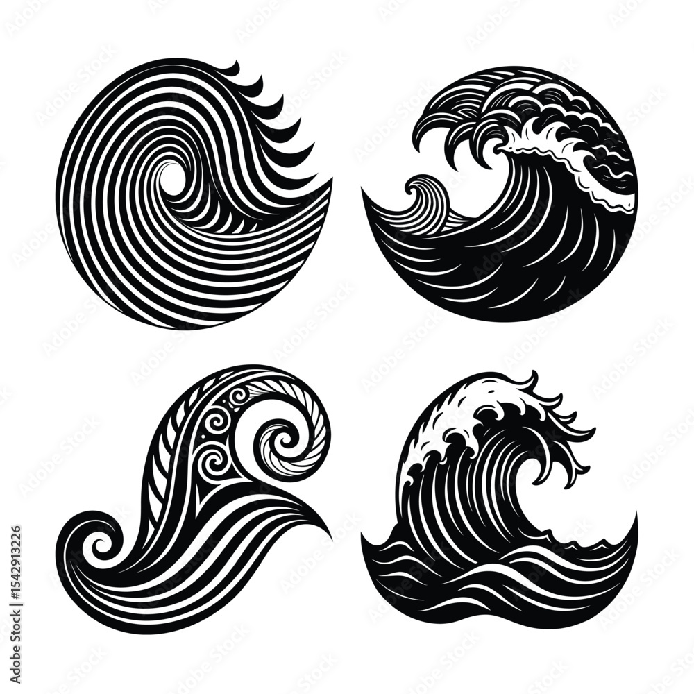Obraz premium A tribal wave pattern set silhouette white background