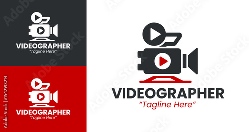 Innovative Videographer Logo with Film Camera for Cinematic Branding in Black and Red