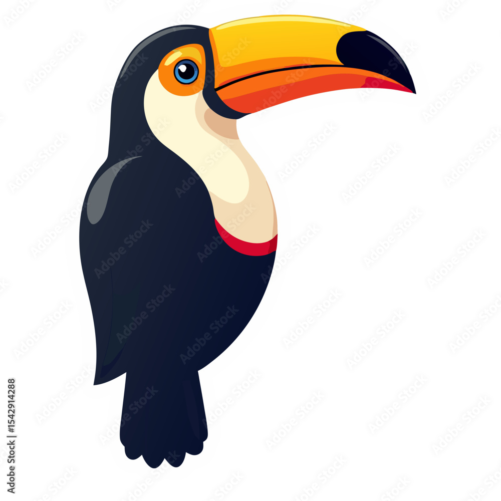 Naklejka premium Vibrant cartoon illustration of a toucan bird with a bold outline against black background