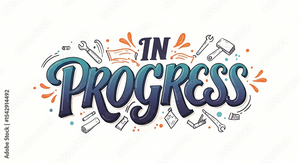 Obraz premium In Progress Hand Lettering with Tools and Drawings Illustration