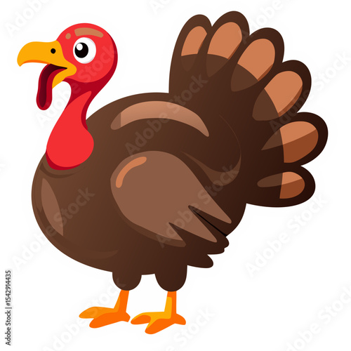 Cartoon turkey illustration, thanksgiving holiday symbol, isolated on black background