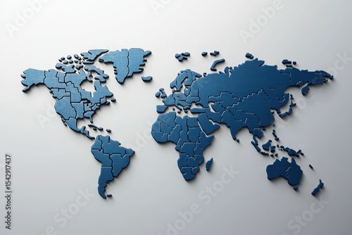 Puzzle world map visual, blue tone, flat design on neutral background