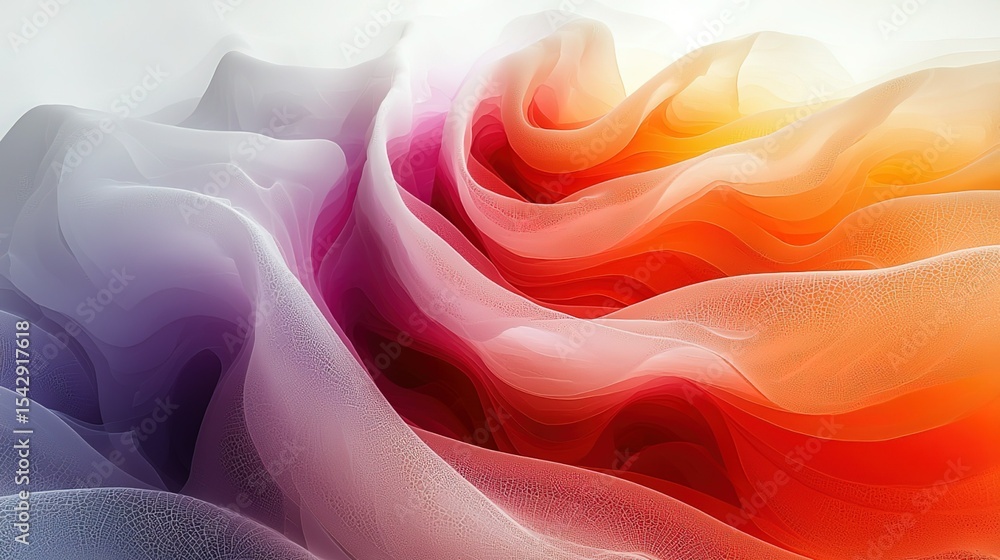 Obraz premium Soft - colored abstract ripple pattern with pink, orange, purple, blue tones, presenting a gauze - like light texture, creating a dreamy and peaceful atmosphere