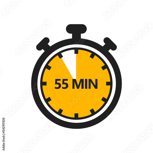 55 Minute Timer Icon in a Modern Flat Style. A Clock, Stopwatch, or Chronometer Displaying a Fifty Five Minute Mark. Ideal for Cooking Duration or Countdown Display
