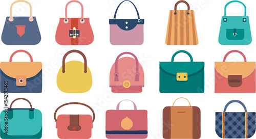 A vibrant collection featuring diverse women's fashion handbags in multiple styles and colors, perfect for every stylish occasion.