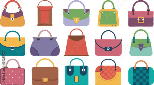 A vibrant collection featuring diverse women's fashion handbags in multiple styles and colors, perfect for every stylish occasion.