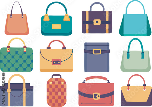 A vibrant collection featuring diverse women's fashion handbags in multiple styles and colors, perfect for every stylish occasion.