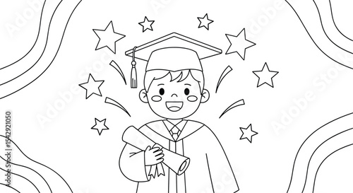black and white graduate with stars clip art preview