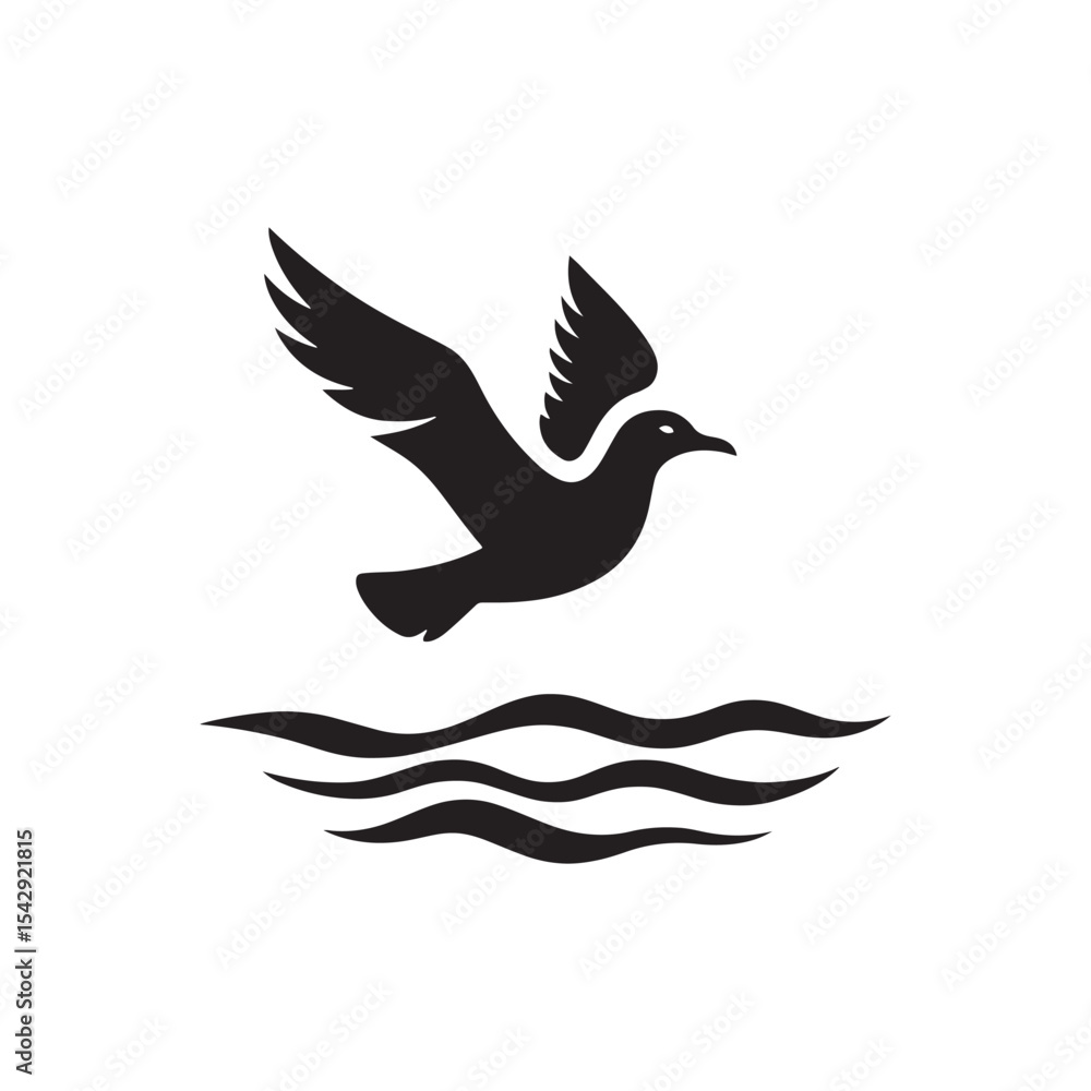 Obraz premium Elegant Seagull Vector Silhouette Design – Bold Marine Bird with Spread Wings and Sleek Form, Ideal for Seaside Graphics, Nature Prints, Harbor Signs, and Coastal Branding